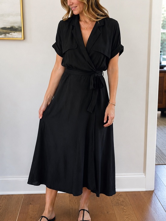 Billy Reid Dresses & Skirts - Billy Reid Black Safari Wrap Midi Dress Belted Made in USA Size L